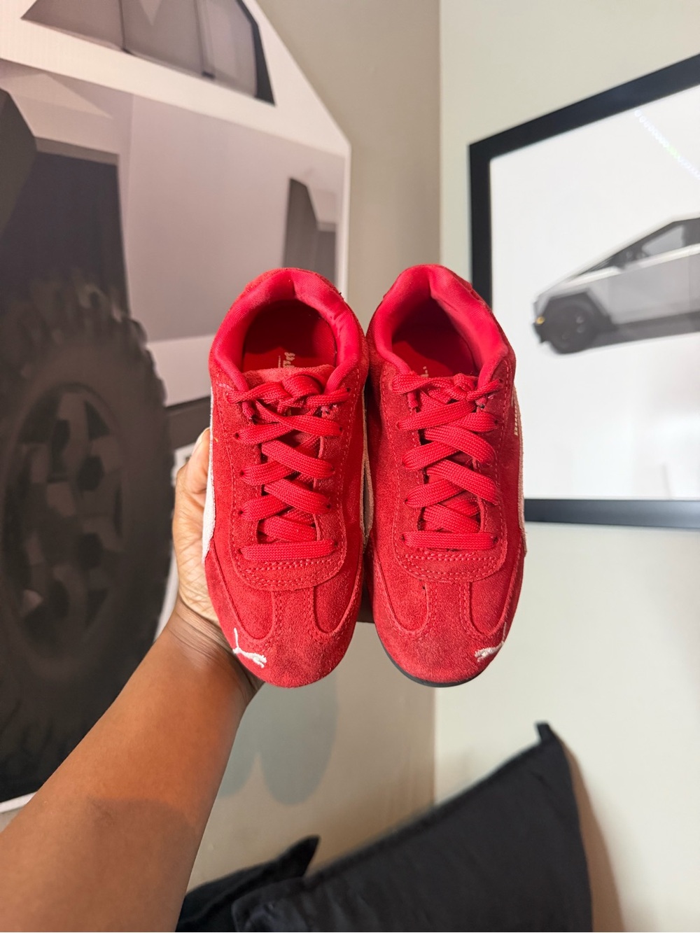 Puma Kids Red Suede Sneakers with White Formstrip - Picture 2 of 9